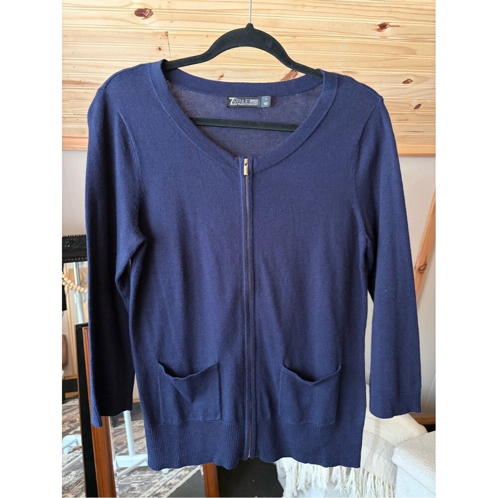 7th Avenue Women's Navy Zip-Front Sweater Quarter Sleeve Fall Apparel Size S